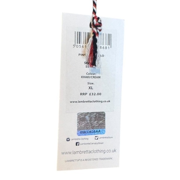 Lambretta Men's Polo Shirt Retro Pinstripe Mod Ska Casual Khaki Cream XL NWT - Picture 5 of 11